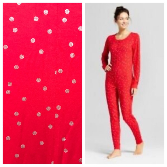 🆕Xhilaration Red w/Metallic Polka Dots UnionSuit - Picture 1 of 7